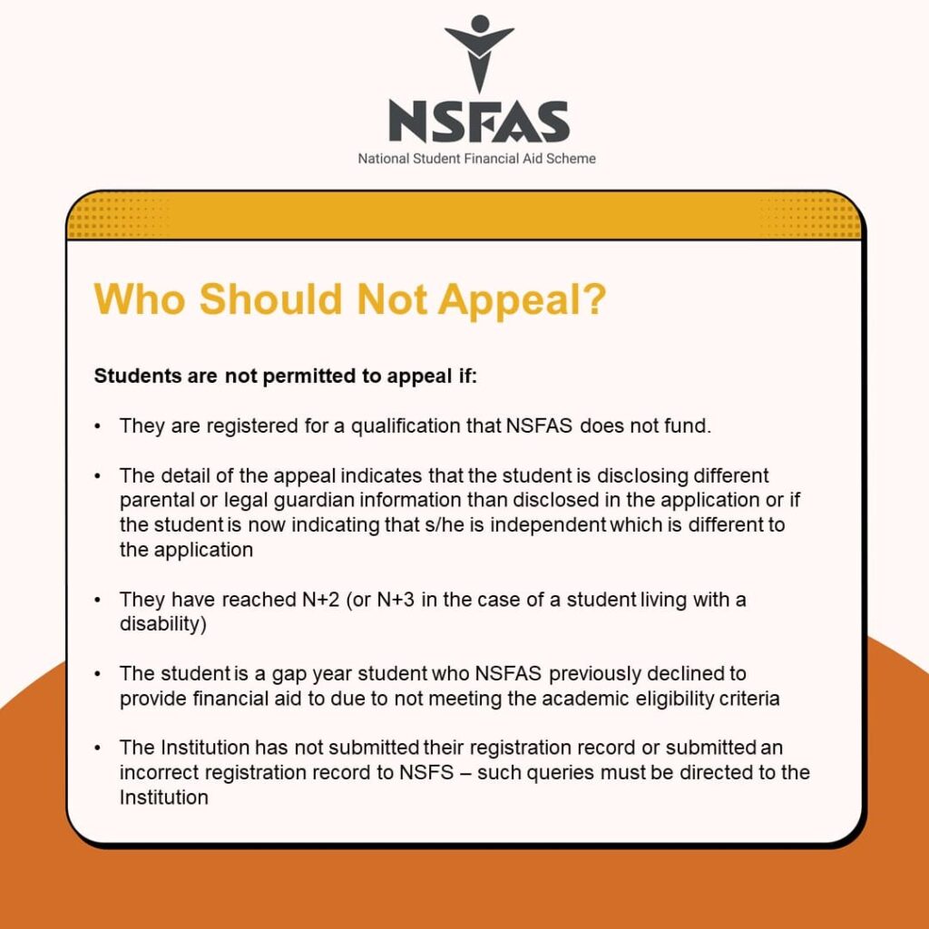 who is not allowed to appeal to nsfas