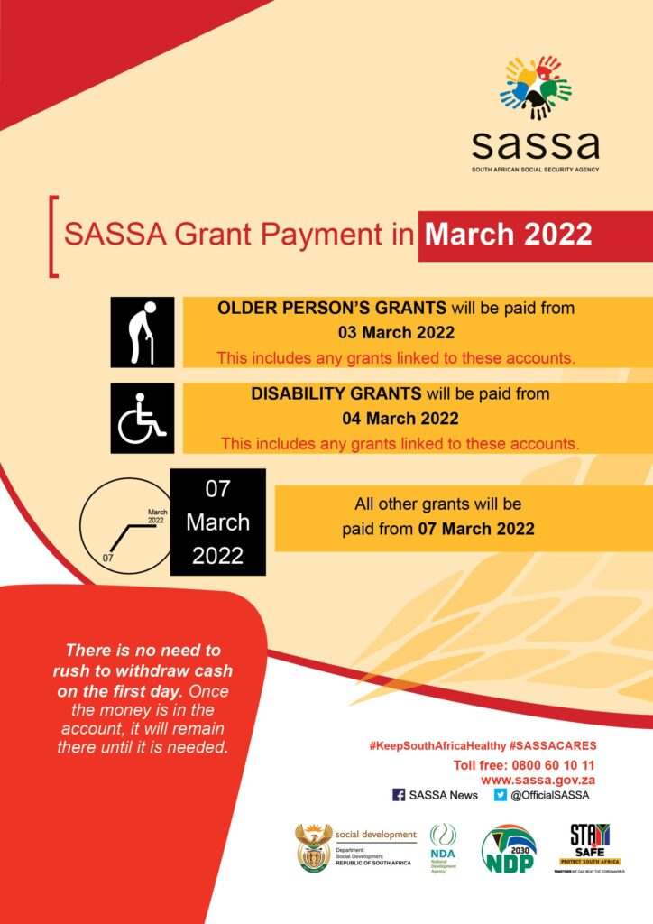 sassa grants payment dates in march 2022