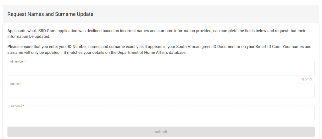 how to change sassa r350 name and surname