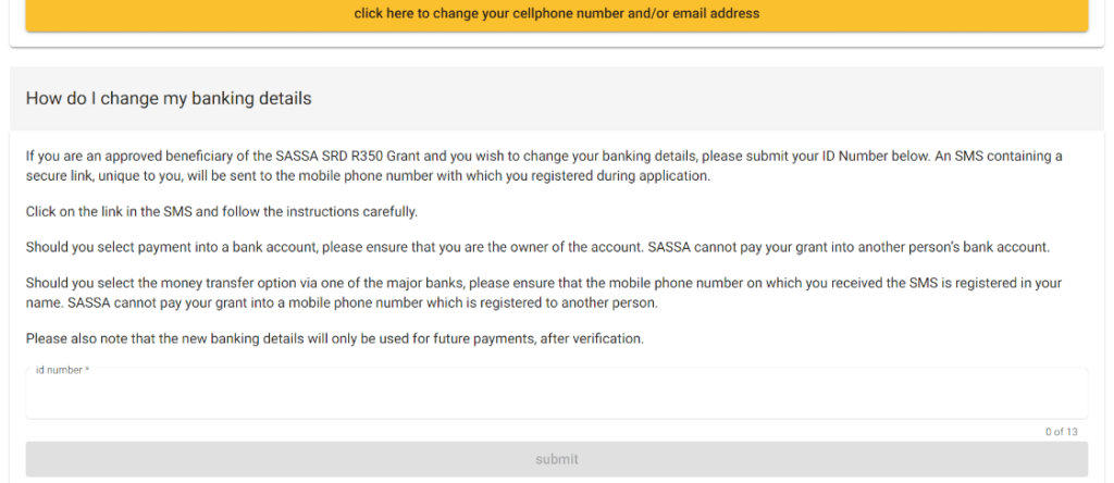 how to change r350 banking details