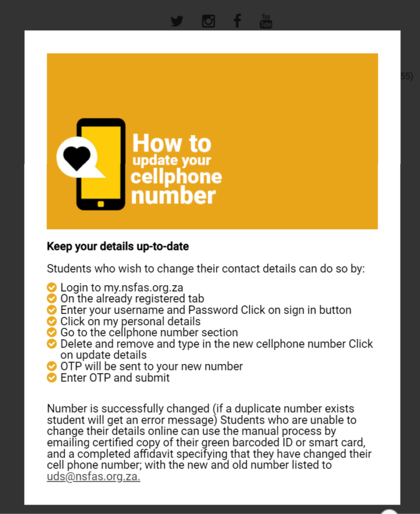 how to update nsfas cellphone number