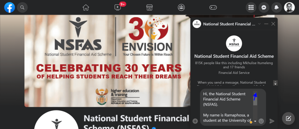 how do I chat with nsfas on facebook